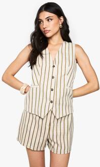 Tailored Pinstripe Linen Look Shorts, Stone - 36
