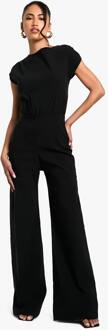 Tailored Pleated Bengaline Wijde Pijp Jumpsuit, Black - 42
