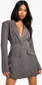 Tailored Structured Cinched Waist Blazer Dress, Grey - 40
