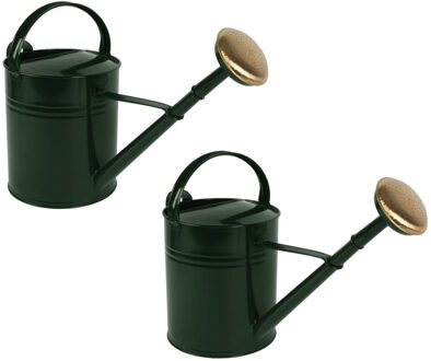 Talen Tools 2x stuks gieter groen met goudkleurige broeskop 10 liter - Gieters