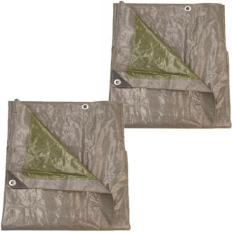 Talen Tools Afdekzeil/dekzeil - 2x - vierkant - grijs/groen - waterdicht kunststof - 140 gr/m2 - 400 x 400 cm