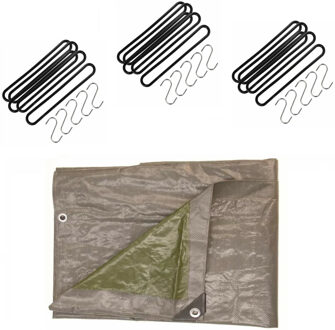 Talen Tools Afdekzeil / dekzeil grijs 3 x 4 meter met 15x spanrubbers en S-haken