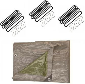 Talen Tools Afdekzeil / dekzeil grijs 4 x 4 meter met 15 spanrubbers en S-haken