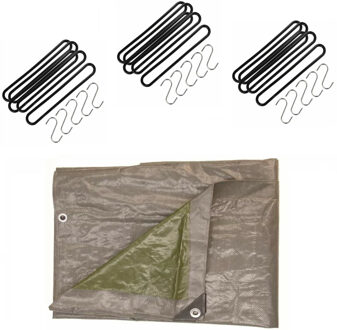 Talen Tools Afdekzeil / dekzeil grijs 5 x 8 meter met 25 spanrubbers en S-haken