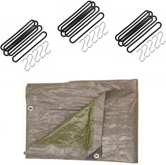 Talen Tools Afdekzeil / dekzeil grijs 6 x 10 meter met 30 spanrubbers en S-haken