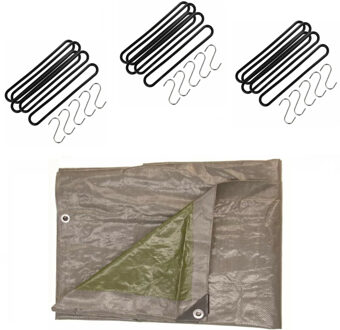 Talen Tools Afdekzeil / dekzeil grijs 6 x 4 meter met 20 spanrubbers en S-haken