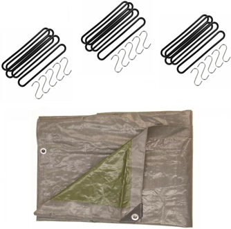 Talen Tools Afdekzeil / dekzeil grijs 8 x 10 meter met 35 spanrubbers en S-haken