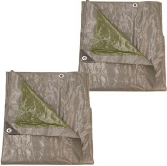 Talen Tools Afdekzeil/dekzeil grijs/groen waterdicht kunststof 140 gr/m2 - 2x - 300 x 400 cm