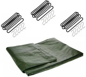 Talen Tools Afdekzeil / dekzeil groen 3 x 4 meter met 15x spanrubbers en S-haken