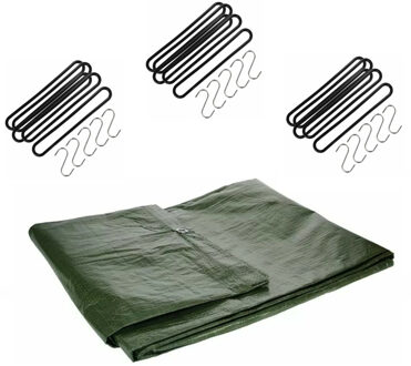 Talen Tools Afdekzeil / dekzeil groen 4 x 5 meter met 20 spanrubbers en S-haken
