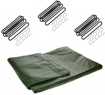 Talen Tools Afdekzeil / dekzeil groen 5 x 8 meter met 25 spanrubbers en S-haken