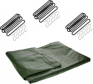 Talen Tools Afdekzeil groen - 2 x 4 meter - met 15 spanrubbers - en S-haken