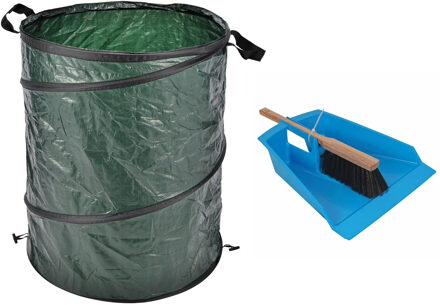 Talen Tools Groot stoffer/blik blauw 43 cm met tuinafvalzak 130L voor tuinafval/bladeren