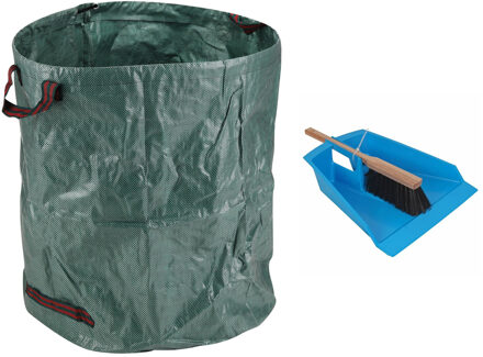 Talen Tools Groot stoffer/blik blauw 43 cm met tuinafvalzak 272L voor tuinafval/bladeren
