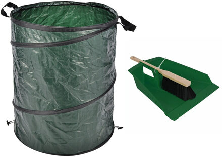 Talen Tools Groot stoffer/blik groen 43 cm met tuinafvalzak 130L voor tuinafval/bladeren