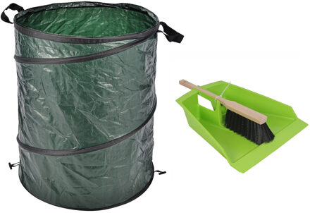 Talen Tools Groot stoffer/blik groen 43 cm met tuinafvalzak 130L voor tuinafval/bladeren