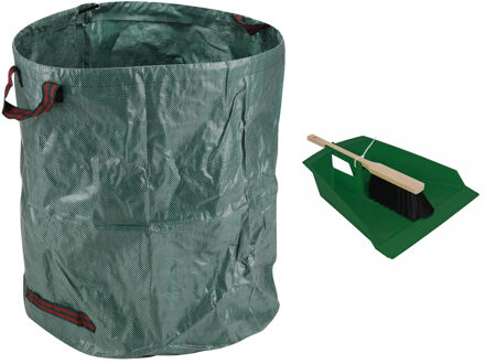 Talen Tools Groot stoffer/blik groen 43 cm met tuinafvalzak 272L voor tuinafval/bladeren - Stoffer en blik