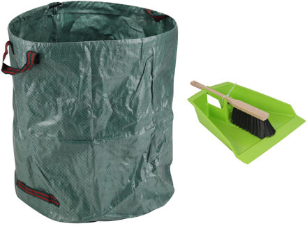 Talen Tools Groot stoffer/blik groen 43 cm met tuinafvalzak 272L voor tuinafval/bladeren
