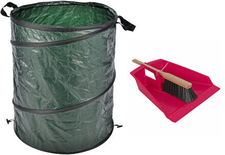 Talen Tools Groot stoffer/blik roze 43 cm met tuinafvalzak 130L voor tuinafval/bladeren