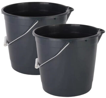 Talen Tools Huishoud/schoonmaak emmer met tuit - 2x - 10 liter - zwart - multifuctioneel