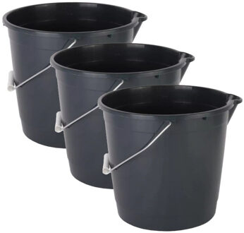Talen Tools Huishoud/schoonmaak emmer met tuit - 3x - 10 liter - zwart - multifuctioneel