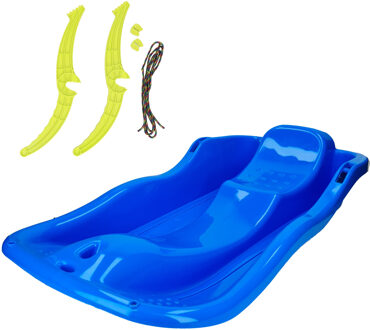 Talen Tools Kunststof sneeuw slee met rem en trekkoord voor kinderen 83 cm blauw - sleeen