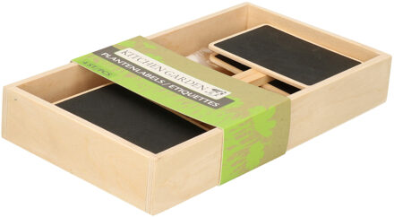 Talen Tools Plantetiketten/plantenlabels - 12x - krijtbord - hout - 20 cm - steeketiketten