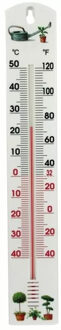 Talen Tools Thermometer buiten - wit - kunststof - 40 cm - plantjes print - Buitenthermometers