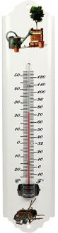 Talen Tools Thermometer Voor Tuin / Buiten Van Metaal 30 Cm - Wit - Buitenthermometers / Temperatuurmeters