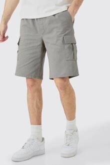 Tall Baggy Cargo Shorts Met Elastische Taille In Grijs, Grey