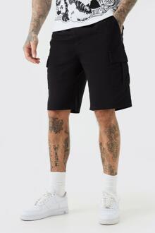 Tall Baggy Cargo Shorts Met Elastische Taille In Zwart, Black