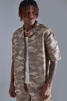 Tall Drop Overhemd Met Korte Mouwen, Textuur En Revers Kraag, Stone - L
