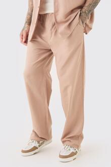 Tall Elasticated Waist Relaxed Linen Trouser In Taupe, Taupe - M