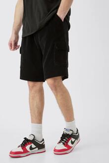 Tall Elasticated Waist Velour Cargo Shorts, Black - XL