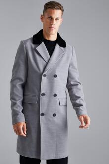 Tall Faux Fur Overjas Met Dubbele Knopen, Grey - S