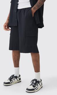 Tall Geplooide Cargo Shorts Met Elastische Taille, Black - XL