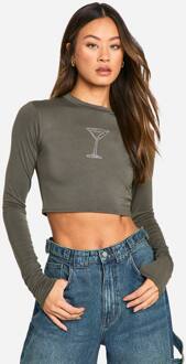 Tall Hotfix Martini T-Shirt Met Lange Mouwen, Khaki - 36