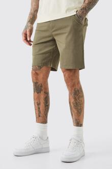 Tall Kaki Slim Fit Chino Shorts Met Tailleband, Khaki - 38