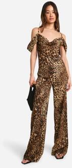 Tall Leopard Cowl Front Wide Leg Jumpsuit, Natural - 38