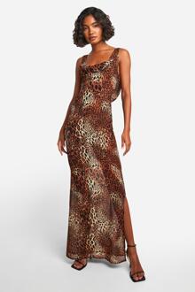 Tall Leopard Drape Back Dress, Brown - 10