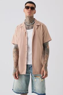 Tall Linen Oversized Revere Shirt In Taupe, Taupe - XXL