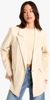 Tall Linnen-Look Blazer Met Getailleerde Taille, Ecru - 42