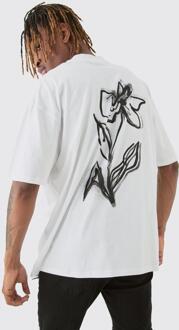 Tall Mono Floral T-Shirt In White, White - L