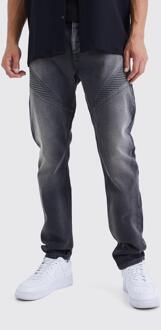 Tall Onbewerkte Slim Fit Biker Jeans Met Panelen, Grey - 32