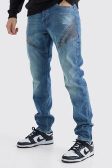 Tall Onbewerkte Slim Fit Biker Jeans Met Panelen, Vintage Blue - 32