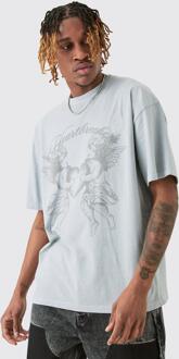 Tall Oversized Grijs Hartjes T-Shirt Met Print, Grey - S