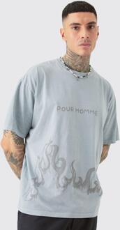 Tall Oversized Grijs Pour Homme T-Shirt Met Print, Grey