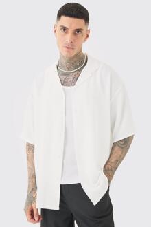 Tall Oversized Linnen Overhemd Met Korte Mouwen In Wit, White