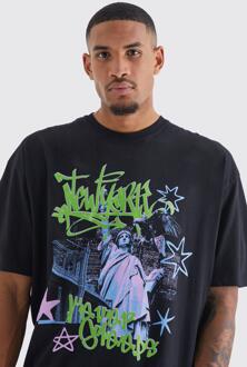Tall Oversized New York Graffiti T-Shirt, Black - S