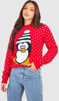 Tall Penguin Kersttrui, Red - S